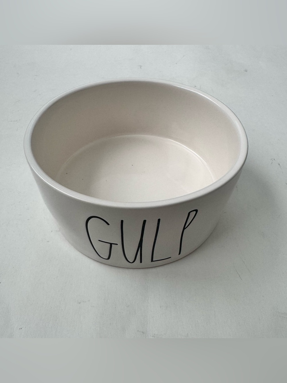 Rae Dunn Magenta GULP Ceramic Pet Bowl Large White Dog Food Water Dish 6"
